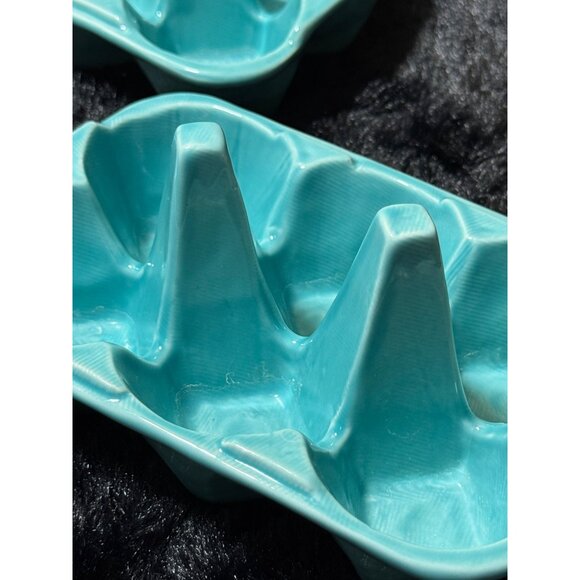 Ceramic Egg Holder Trays  Teal Blue Color  Set Of 2  6 Slots Each - Picture 3 of 8
